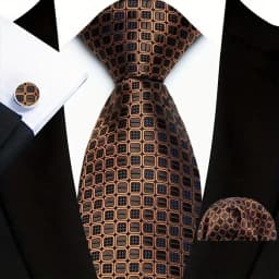 Men's Ties Handkerchief Cufflinks Set Tuxedo Accessories Luxury Brown Stripes Dot Floral Neckties For Party Dinner Wedding