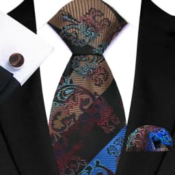 Men's Ties Handkerchief Cufflinks Set Tuxedo Accessories Luxury Brown Stripes Dot Floral Neckties For Party Dinner Wedding