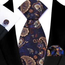 Men's Ties Handkerchief Cufflinks Set Tuxedo Accessories Luxury Brown Stripes Dot Floral Neckties For Party Dinner Wedding