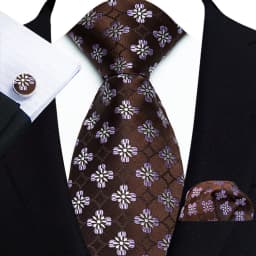 Men's Ties Handkerchief Cufflinks Set Tuxedo Accessories Luxury Brown Stripes Dot Floral Neckties For Party Dinner Wedding