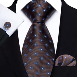 Men's Ties Handkerchief Cufflinks Set Tuxedo Accessories Luxury Brown Stripes Dot Floral Neckties For Party Dinner Wedding