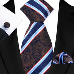Men's Ties Handkerchief Cufflinks Set Tuxedo Accessories Luxury Brown Stripes Dot Floral Neckties For Party Dinner Wedding