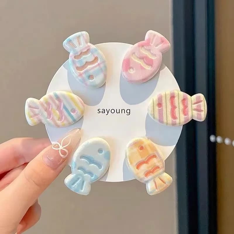 6pcs Cute Girl Cream Wave Small Fish Hair Clip Macaron Small Fish Bangs Cartoon Casual Versatile Girl Headwear Hair Clip