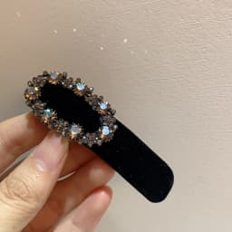 2PCS Black Velvet Hair Clips Set, Smoky Rhinestone Decor Oval-Shape Hair Accessories For Women, Stylish Daily Wear Party Decor