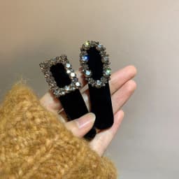 2PCS Black Velvet Hair Clips Set, Smoky Rhinestone Decor Oval-Shape Hair Accessories For Women, Stylish Daily Wear Party Decor