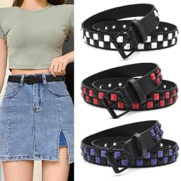 New Purple Rivet Punk Women's Belt Hip Hop Y2k Jeans Accessories Girdle Fashion Trend Pu Leather Pin Buckle Waistband Unisex