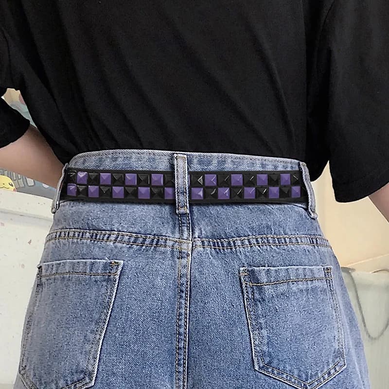 New Purple Rivet Punk Women's Belt Hip Hop Y2k Jeans Accessories Girdle Fashion Trend Pu Leather Pin Buckle Waistband Unisex