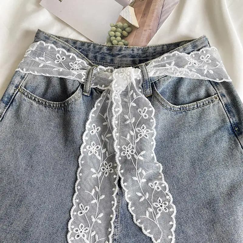 Embroidered White Floral Lace Belt Vintage Sheer Sweet Lace Waist Sash For Jeans, Dresses & Skirts Summer Clothing Accessories
