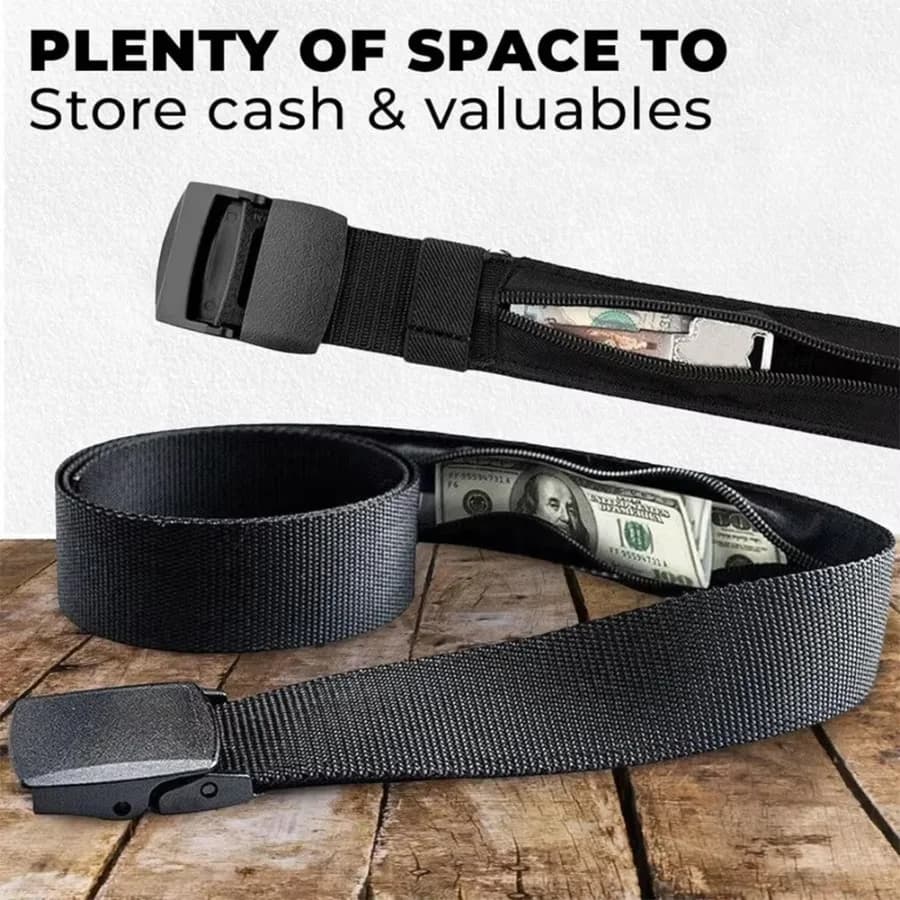 1PC Hidden Money Belt Men's Nylon Tactical Belt Outdoor Anti Theft Zipper Braided Belt With A Secret Money Pocket, 125cm