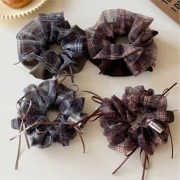 Vintage Plaid Organza Bow Hair Tie - Elegant Double-Layer Hair Tie With Ribbon Details, A Feminine Hair Accessory