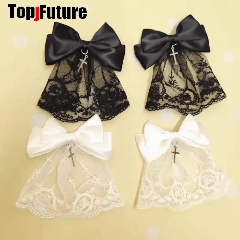 Subculture Personality Steampunk Women Punk Bow Lace Skirt Edge Clip Hair Clip Y2K Girl Harajuku Gothic Hair Clips Pins Hairpin