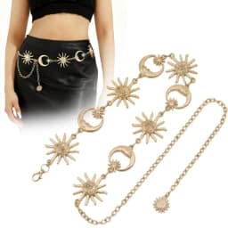 Vintage Sunflower Waist Chain Golden Silvery All-match Sun Moon Star Chain Belt Waistbands Women's Waist Clothing Accessories