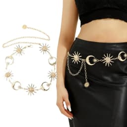 Vintage Sunflower Waist Chain Golden Silvery All-match Sun Moon Star Chain Belt Waistbands Women's Waist Clothing Accessories