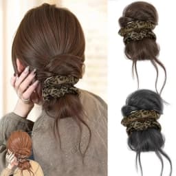 Low Updo Messy Bun Synthetic Hair Bun Leopard Print Wig Hair Extensions Claw Clip Wig Synthetic Hair Extensions Clip Women