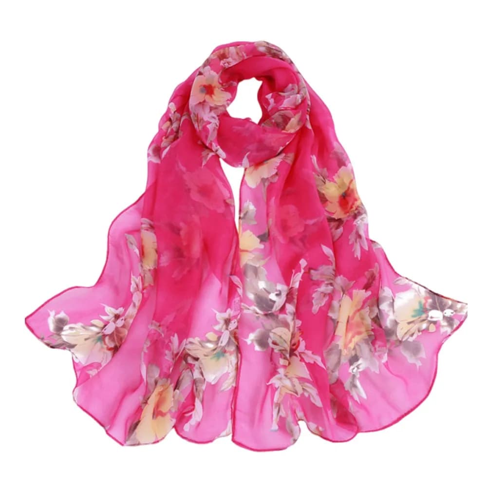 Summer Embroidered Silk Scarf Sun-Resistant Breathable Long Wraps Smooth Chiffon Sunscreen Hijab for Women