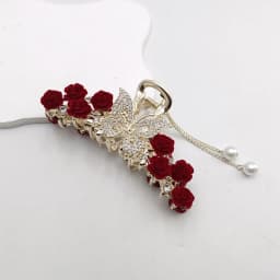Fashion Romatics Fashion Antique Red Roses Flowers Hair Claws For Women DiamondMetal Hair Accessories