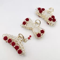 Fashion Romatics Fashion Antique Red Roses Flowers Hair Claws For Women DiamondMetal Hair Accessories