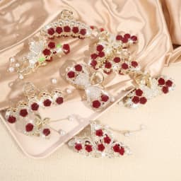 Fashion Romatics Fashion Antique Red Roses Flowers Hair Claws For Women DiamondMetal Hair Accessories