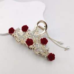 Fashion Romatics Fashion Antique Red Roses Flowers Hair Claws For Women DiamondMetal Hair Accessories