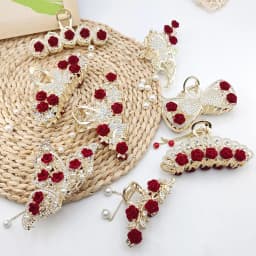 Fashion Romatics Fashion Antique Red Roses Flowers Hair Claws For Women DiamondMetal Hair Accessories