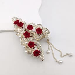 Fashion Romatics Fashion Antique Red Roses Flowers Hair Claws For Women DiamondMetal Hair Accessories