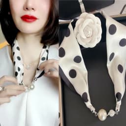 New Summer Pearl Decoration Magnetic Buckle Silk Scarf Versatile Neck Protection Fashionable High End Matching Shirt Scarf Lady