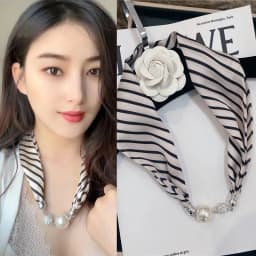 New Summer Pearl Decoration Magnetic Buckle Silk Scarf Versatile Neck Protection Fashionable High End Matching Shirt Scarf Lady
