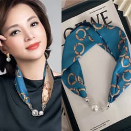 New Summer Pearl Decoration Magnetic Buckle Silk Scarf Versatile Neck Protection Fashionable High End Matching Shirt Scarf Lady