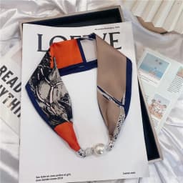New Summer Pearl Decoration Magnetic Buckle Silk Scarf Versatile Neck Protection Fashionable High End Matching Shirt Scarf Lady