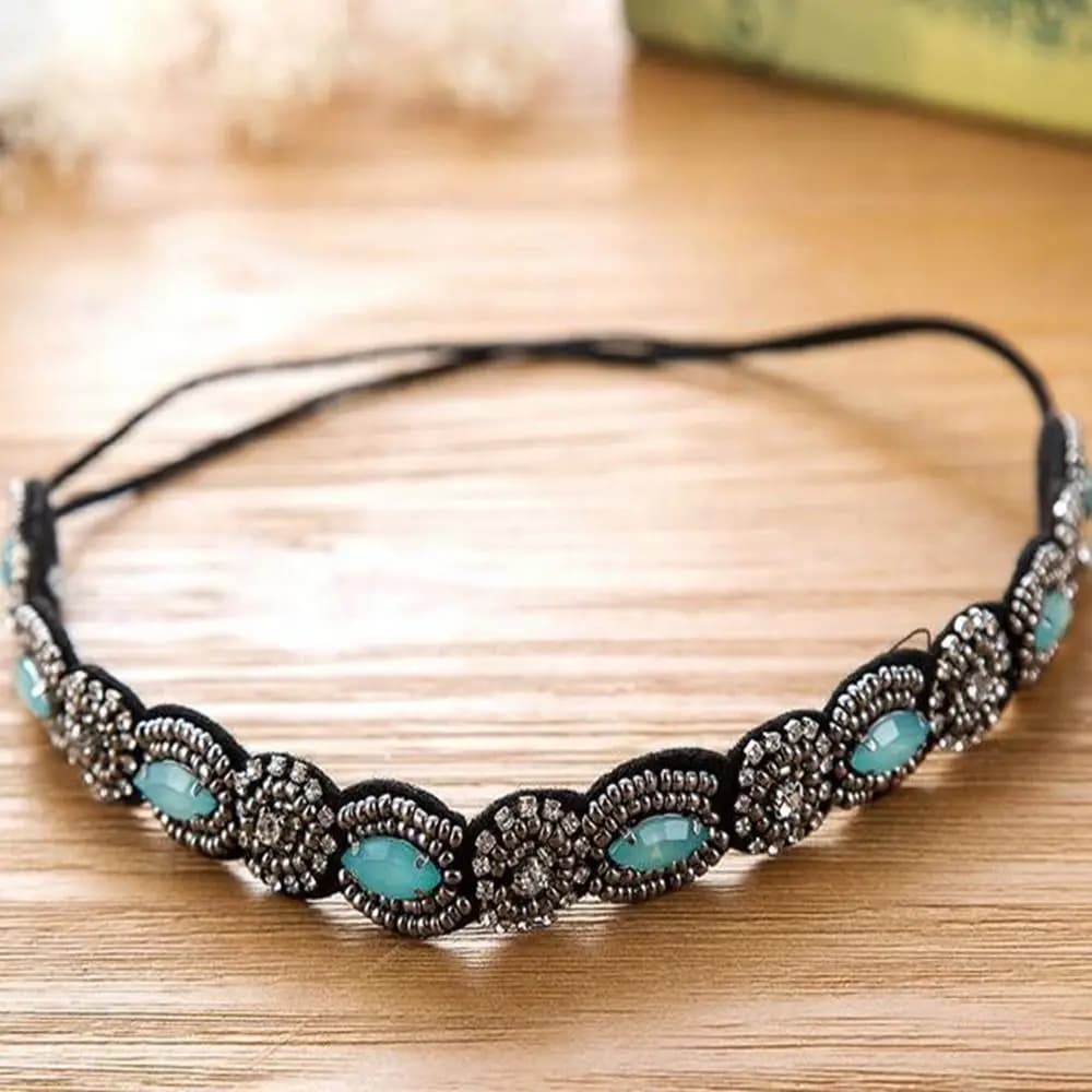 Headband Ethnic Style Headwear Bohemian Accessories Rhinestone Beaded Hairband Elastic Hair Korean Style Headband