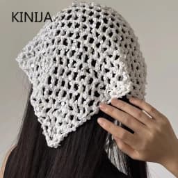 Ins Style Sequined Hollow Knitted Triangle Scarf Women Summer Travel Photo Atmosphere Versatile Casual Y2K Beanies Headband