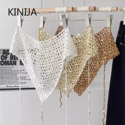 Ins Style Sequined Hollow Knitted Triangle Scarf Women Summer Travel Photo Atmosphere Versatile Casual Y2K Beanies Headband