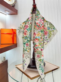 New 90cm Twill Silk Scarf Shawl Luxury Brand Flowers Print Square Scarf Women Hijabs Bandana Foulard Neckerchief Head Scarves