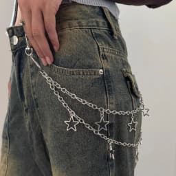 1pc Star Double Layer Waist Chain Mens Decorative Pant Chain Jeans Trouser Chains Hip Hop Rock Chain Punk Retro Belt Chain