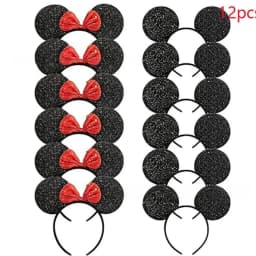 24pcs Adorable Mouse Ears Bow Pink Black Red Hairband Set Cute Children's Headwear Handmade Cartoon Style Party Gift Supplies