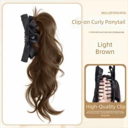 14inch Bow Tie Claw Ponytail Wig Synthetic Fluffy Ribbon Clip Ponytail Natural Long Curly High Ponytail Ponytail Hair Extensions
