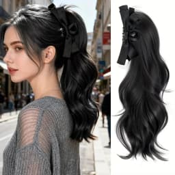 14inch Bow Tie Claw Ponytail Wig Synthetic Fluffy Ribbon Clip Ponytail Natural Long Curly High Ponytail Ponytail Hair Extensions