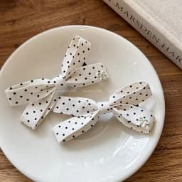 2pcs Sweet polka dot bow hair clip, side clip, French retro, niche, high-end bangs clip, bow hair accessory
