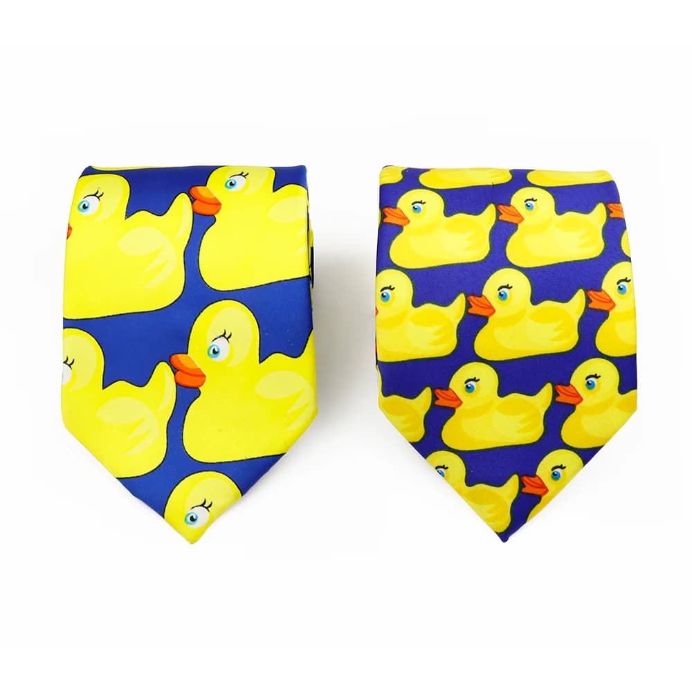 Cute Men's 8cm Polyester Navy Blue Necktie Yellow Duck Printed Patterns Soft Ties Wedding Celebration Business Accessory Gifts