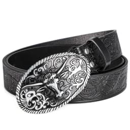 Retro Trendy Men's Bull Head Alloy Buckle Belt, Western - style Pressure Flower Relief Men's Personalized Ethnic Style Belt