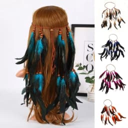 Boho Chic Indian Tribal Headband Feather Tassel Handmade Ethnic Headdress Hair Accessories Wood Beads Bohemian Headband