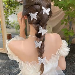 5pcs/set Cute Double-Layer White Bow Hair Clips – Versatile Ponytail & Side Clips for Sweet, Playful Looks.
