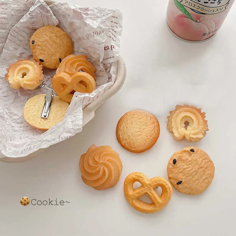 4PC Fashion Cartoon Cookie Biscuit Hair Side Clips Vintage Hairpin for Girls Women Korean Hair Accessories