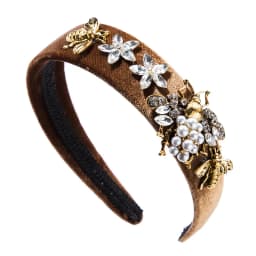 Cross-Border Vintage Court Style Baroque Rhinestone Headband Bee Wide Edge Gold Velvet Head Buckle Pearl Headband