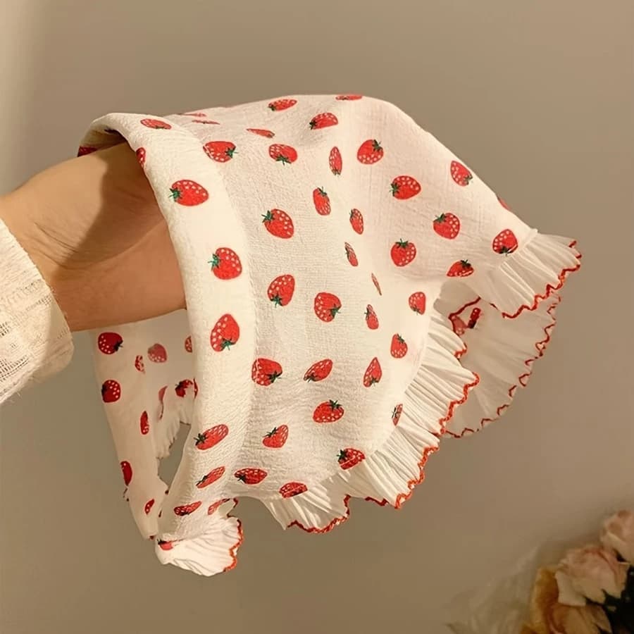 1 Piece of Cute Strawberry Triangle Headscarf with Hairband, Pastoral Style Lace Women's Headwear, Spring Outing Picnic Hair Accessory