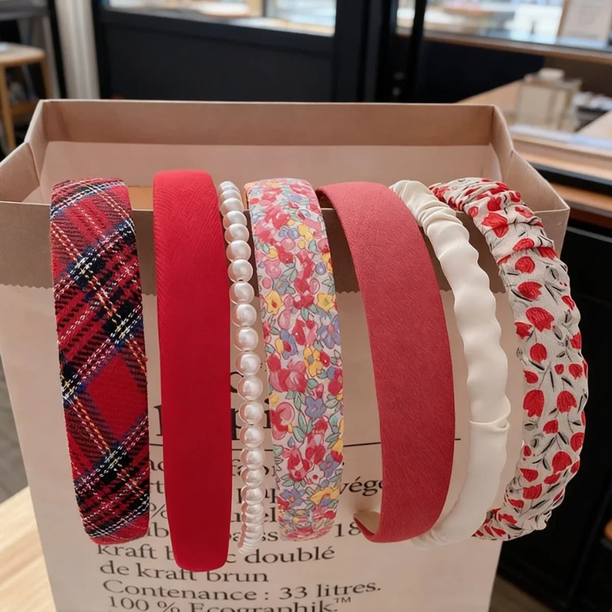 7-Piece Set of Retro French-Style Versatile Floral and Plaid Headbands for Women, Suitable for Party Outfits and Outdoor Wear