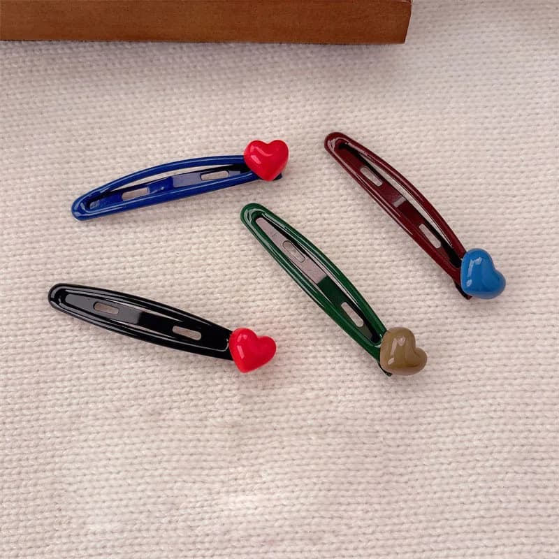 4pc Cute Sweet Style Beautiful Solid Heart BB Hairpin Retro Hair Side Clips for Girls Women Korean Hair Accessories