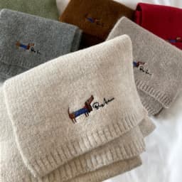 Fresh and Sweet New Winter Knit Wool Small Scarf for Women High - end Dog Embroidery Japanese - Korean Simple Matching