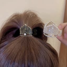 1pc Elegant Crystal Shark Hair Claw High Ponytail Clip Fixed Artifact Women's Pearl Crown Hair Clip Hair Accessory
