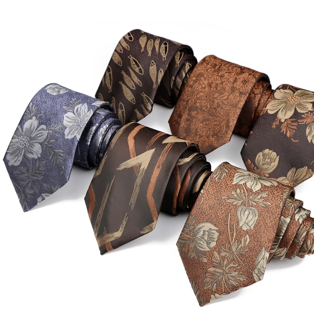 New Men's High Quality 8cm Flower Fish Pattern Jacquard Tie Paisley Polyester Necktie Office Business Party Accessories Gift